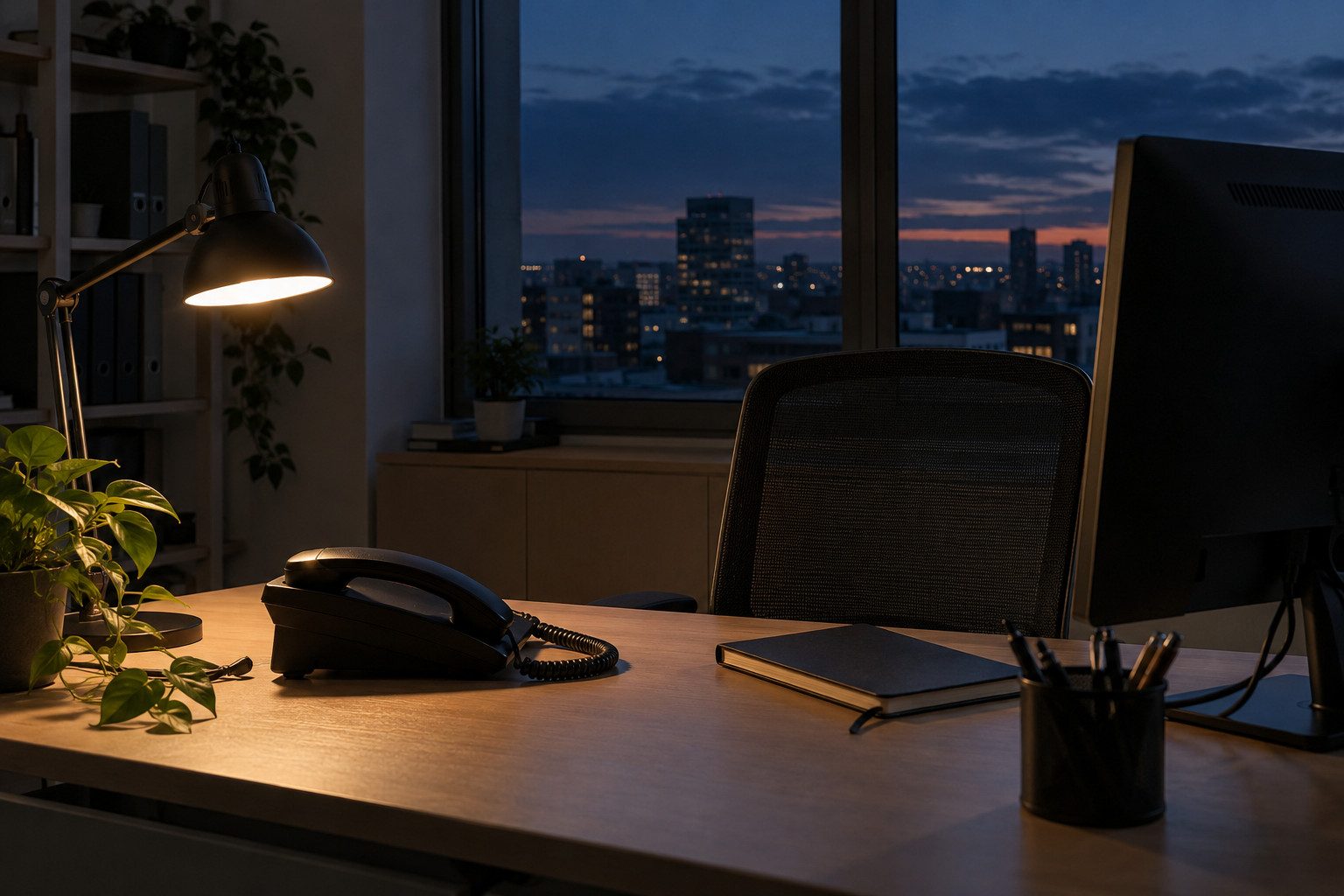 Duty service phone on the desk in the evening