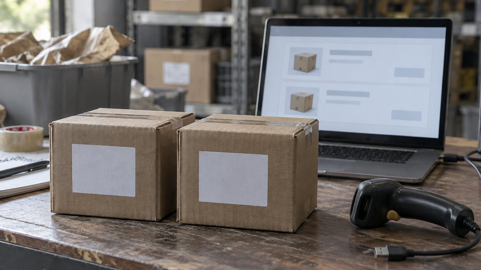 Two identical boxes as a metaphor for product duplicates after 1C exchange