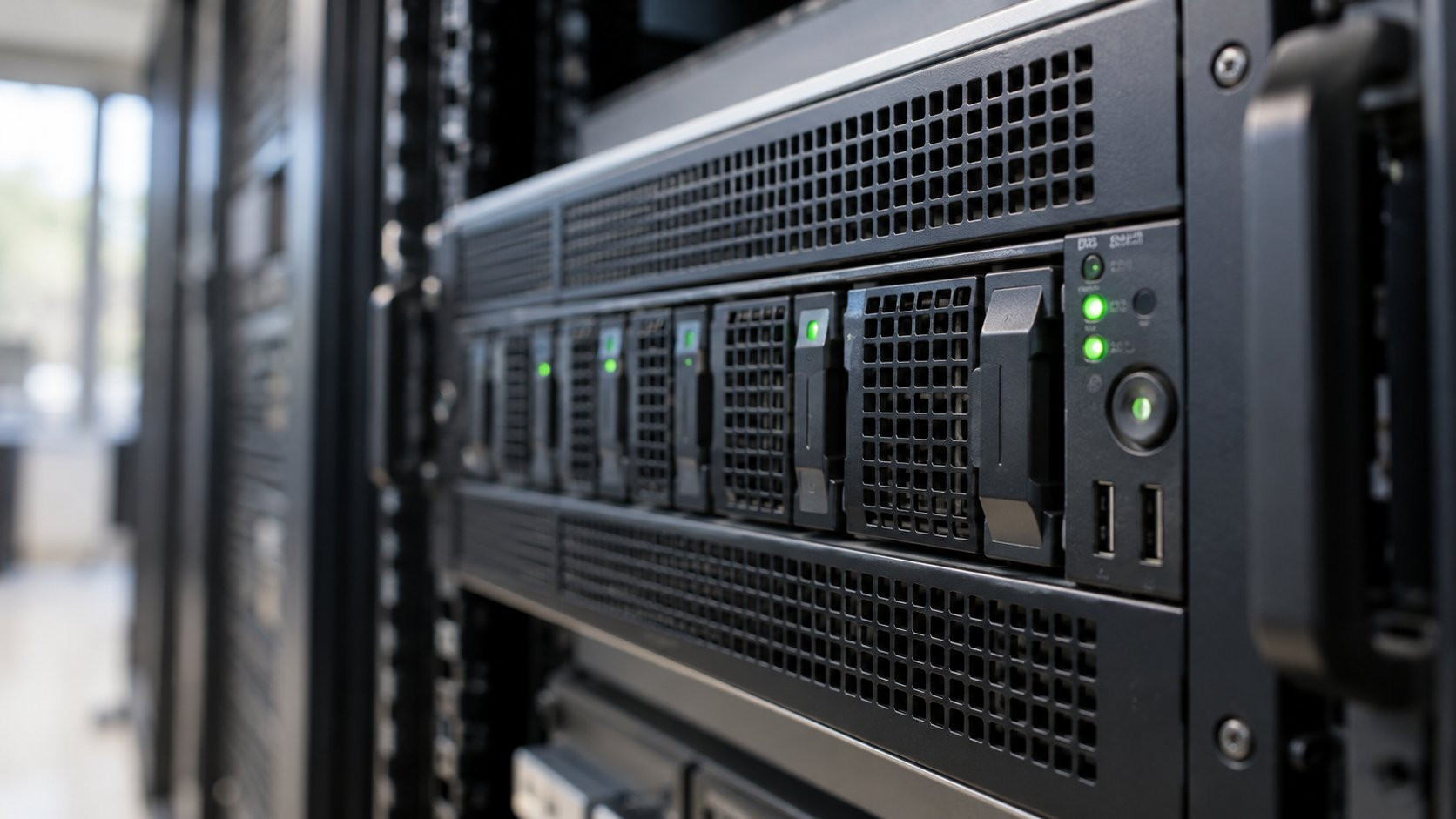 Front panel of server equipment with status indicators