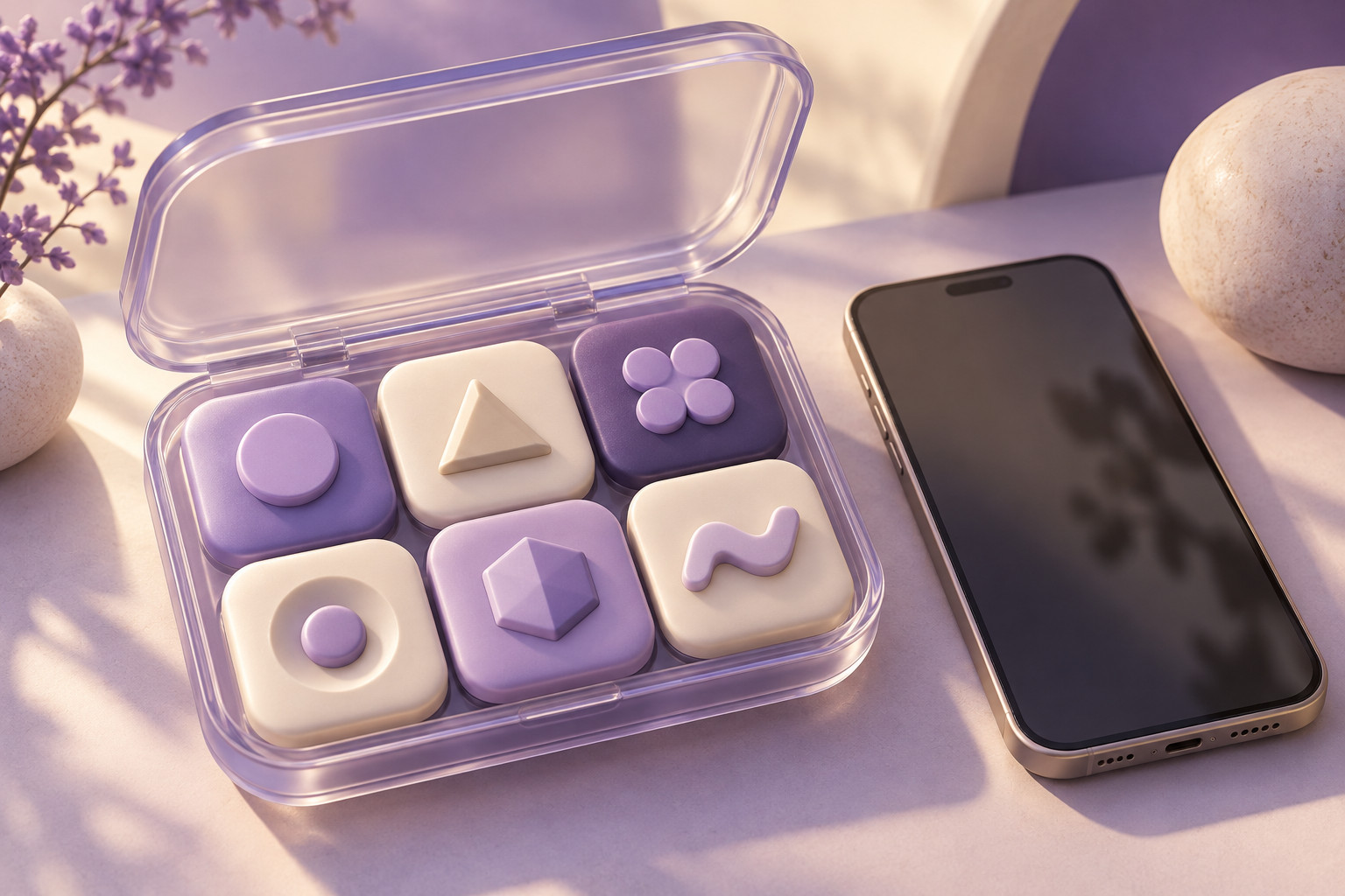 Several app icons grouped together in a single package next to a smartphone.