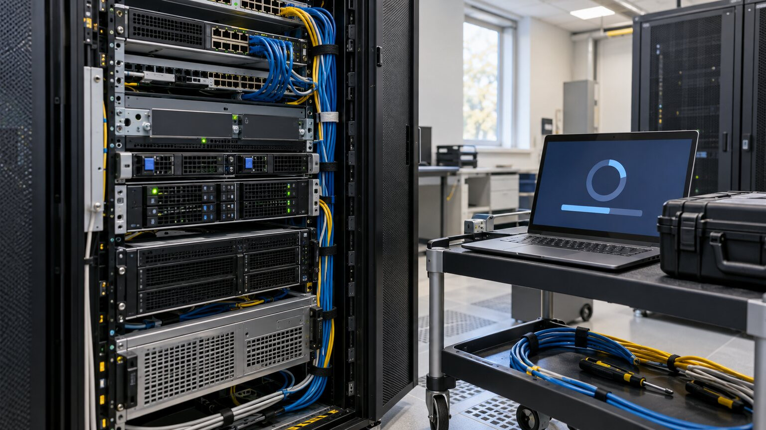 Server rack and workstation for installing security updates