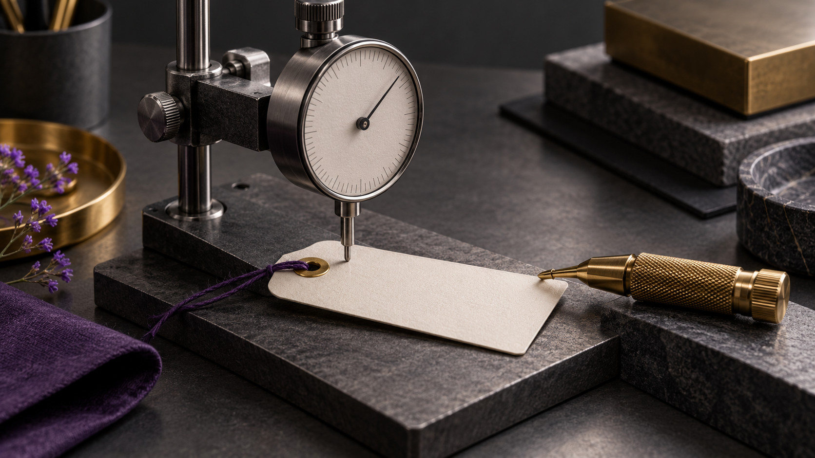 The measurement indicator checks the product's clean label before precise adjustment