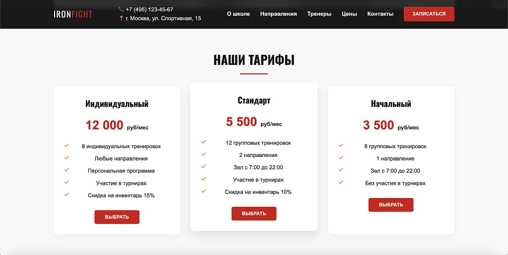 IronFight - ready-made landing page for a martial arts school — 6