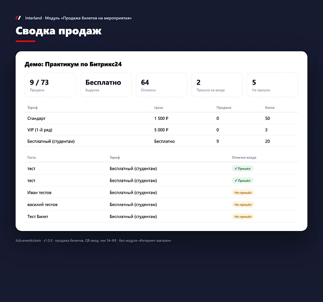 Interland: Продажа билетов на мероприятия — 5