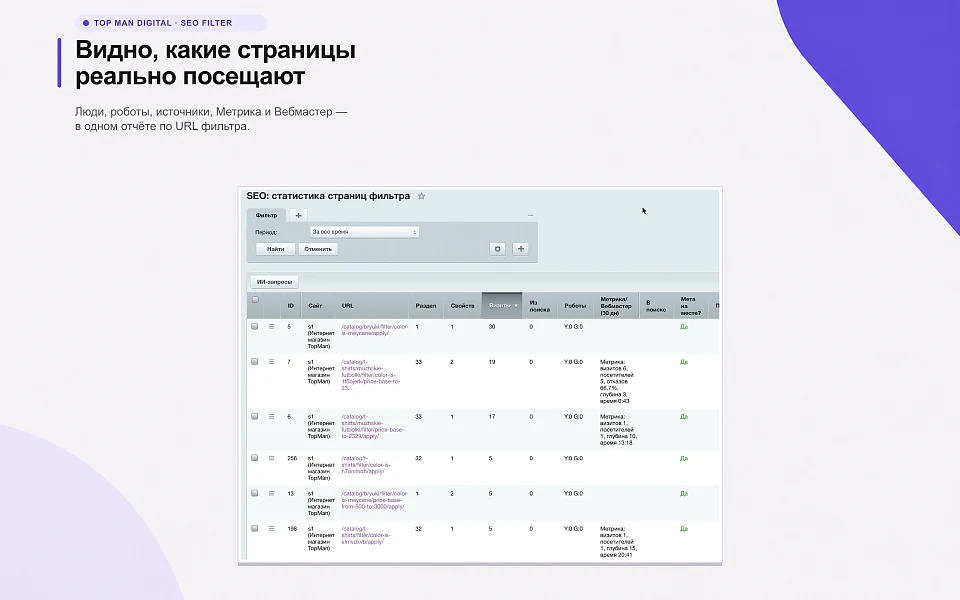 Top Man Digital: SEO умного фильтра, мета, ЧПУ и ИИ для страниц сайта — 9
