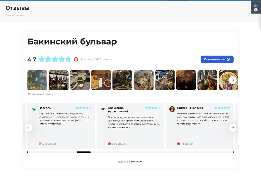 LeadSpace: Отзывы с Яндекс.Карт на сайт — 11
