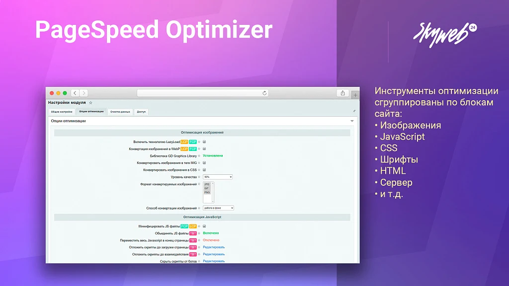 Google PageSpeed Optimizer: Accelerating and optimizing website loading (HTML, CSS, JS, WebP, LazyLoad) — 4