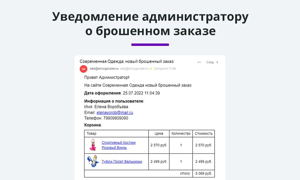 Ловец брошенных заказов. Отправка брошенных корзин покупателям. Повышение конверсии сайта и продаж — 3