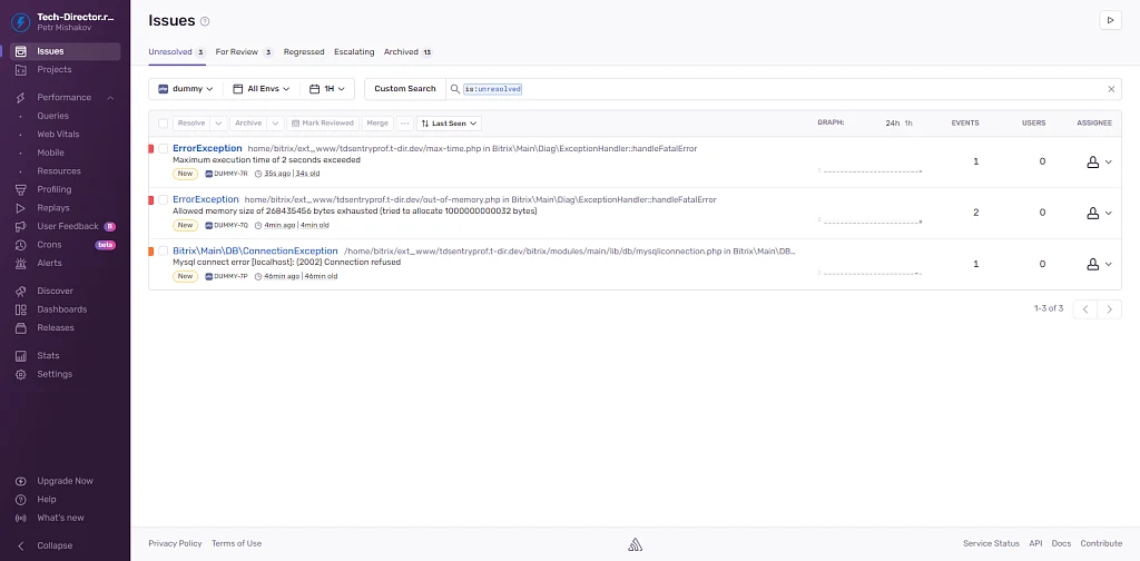 Sentry.io: трекер ошибок и монитор производительности — 4