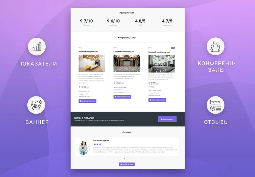 Ready-made one-page website: Hotel, guesthouse, guest house, resort base, hostel, sanatorium — 5