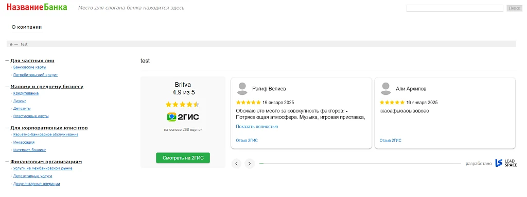 LeadSpace: Отзывы с 2ГИС на сайт — 1