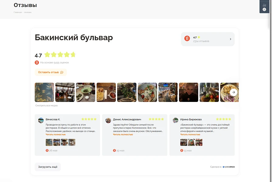 LeadSpace: Отзывы с Яндекс.Карт на сайт — 12