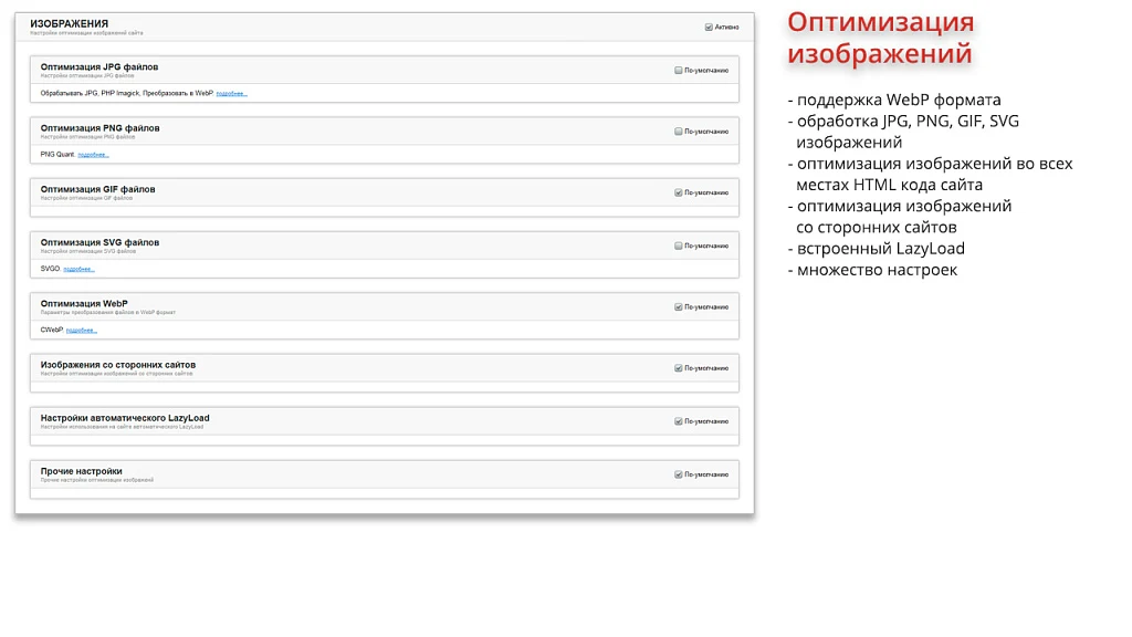Ammina Optimizer: Оптимизация и ускорение загрузки сайта (CSS, JS, HTML, изображения, WebP, Lazy) — 5