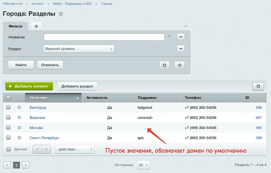 SEO: поддомены + управление метатегами и текстами — 1