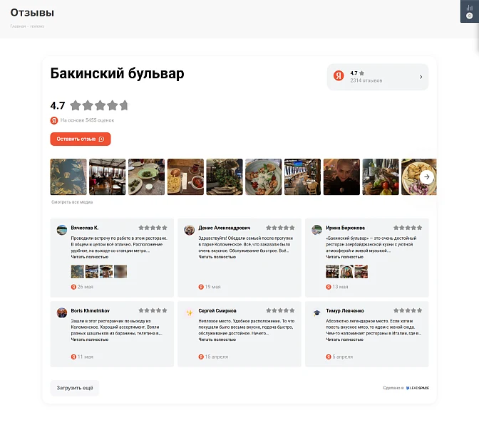LeadSpace: Отзывы с Яндекс.Карт на сайт — 8