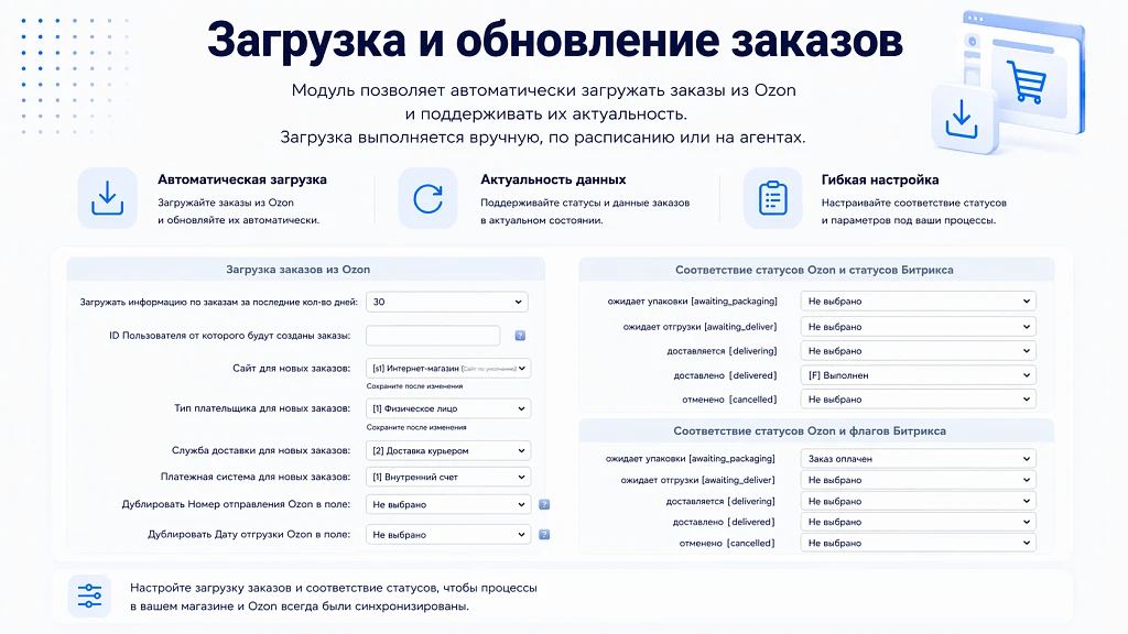 Интеграция с OZON (ОЗОН): товары, цены, остатки, заказы (гибкая настройка) — 6