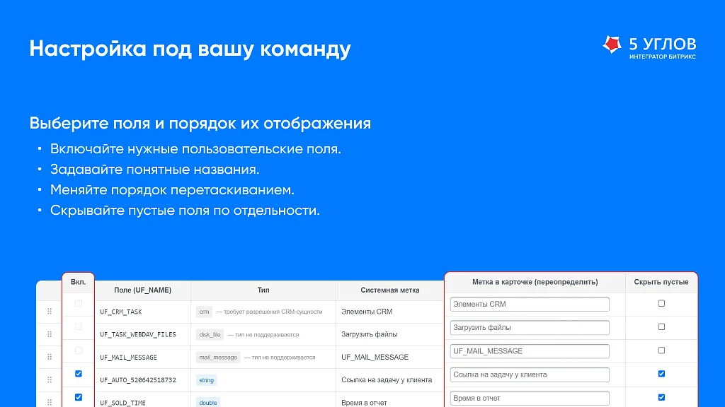 5 УГЛОВ. Задачи - пользовательские поля в карточке задачи — 5