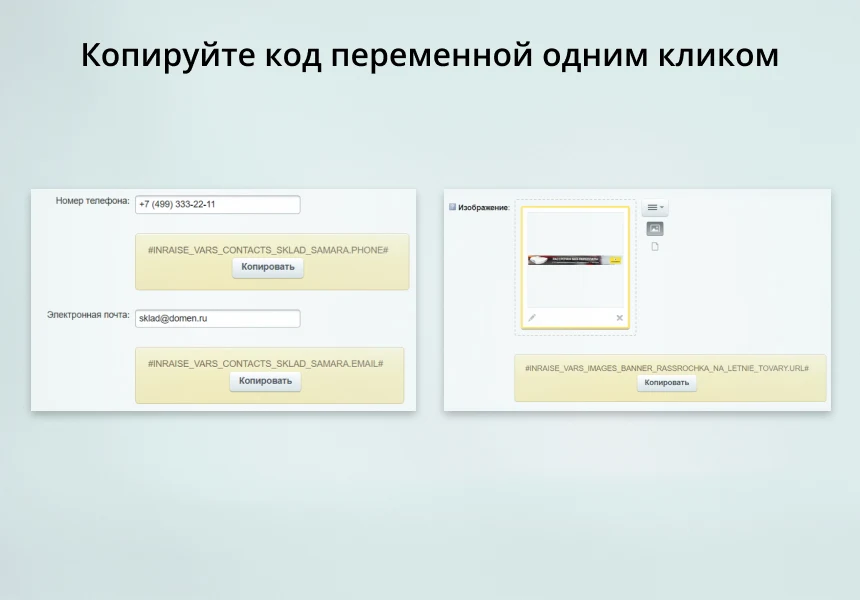INRAISE: Переменные. Контакты, изображения, тексты, скрипты — 6