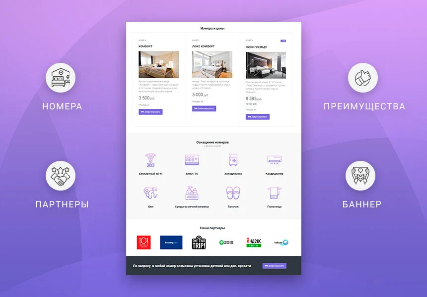 Ready-made one-page website: Hotel, guesthouse, guest house, resort base, hostel, sanatorium — 3