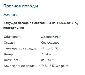 Прогноз погоды (текстовый) — 1