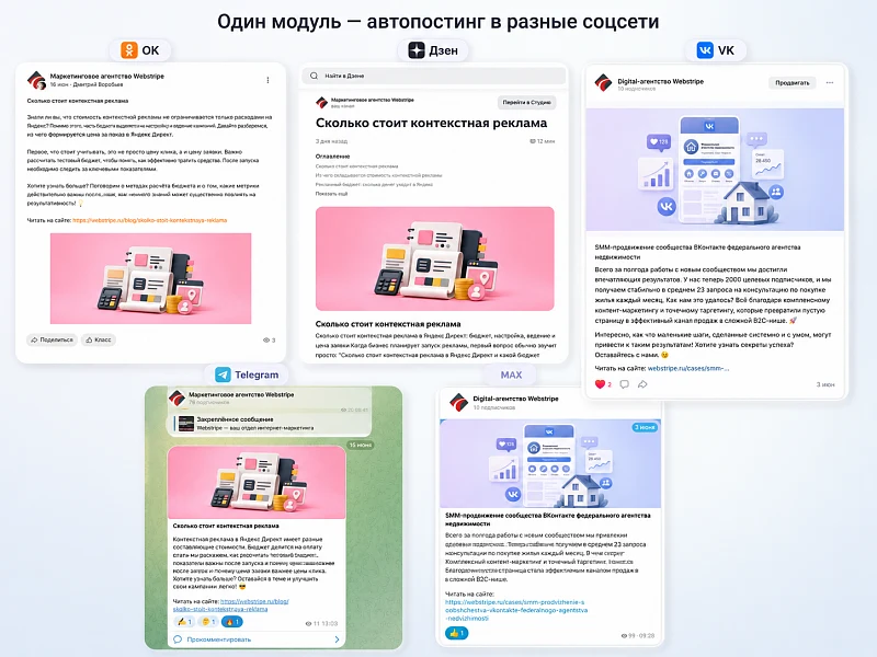 Автопостинг AI в социальные сети ВКонтакте, Одноклассники, Telegram, Max и Дзен — 2