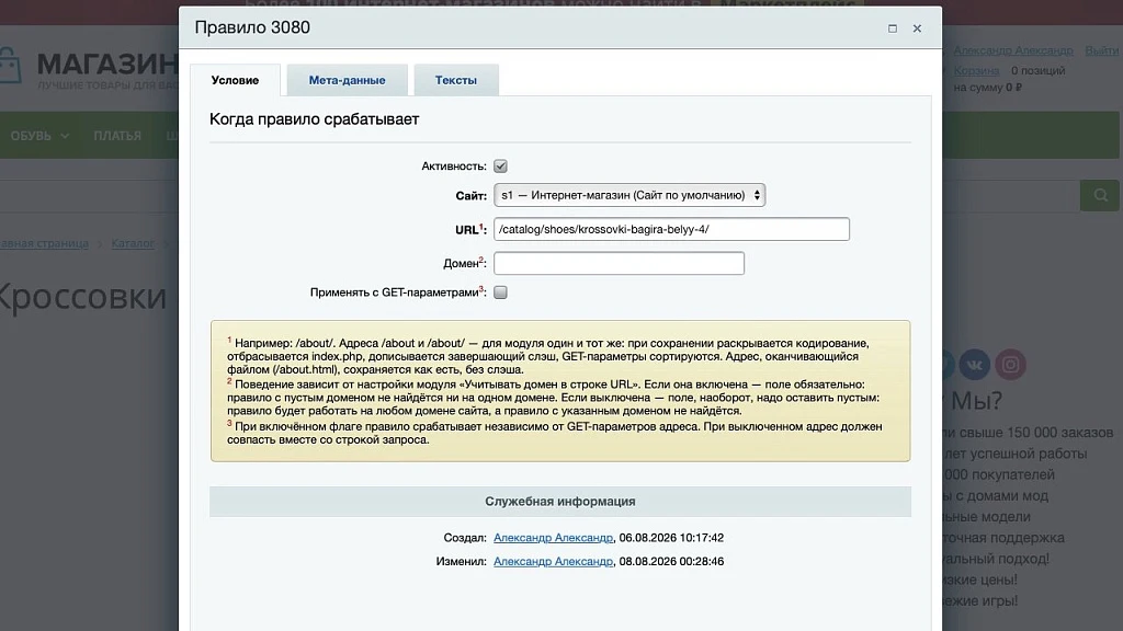 «SEO-мета» — мета-теги, H1, канонический адрес и SEO-тексты для страниц сайта — 6
