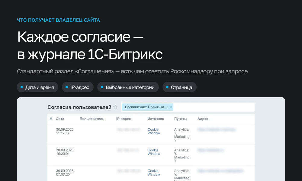 Cookie consent according to the new requirements of Federal Law No. 152 (cookies, consent log, blocking of Yandex.Metrica) — 3