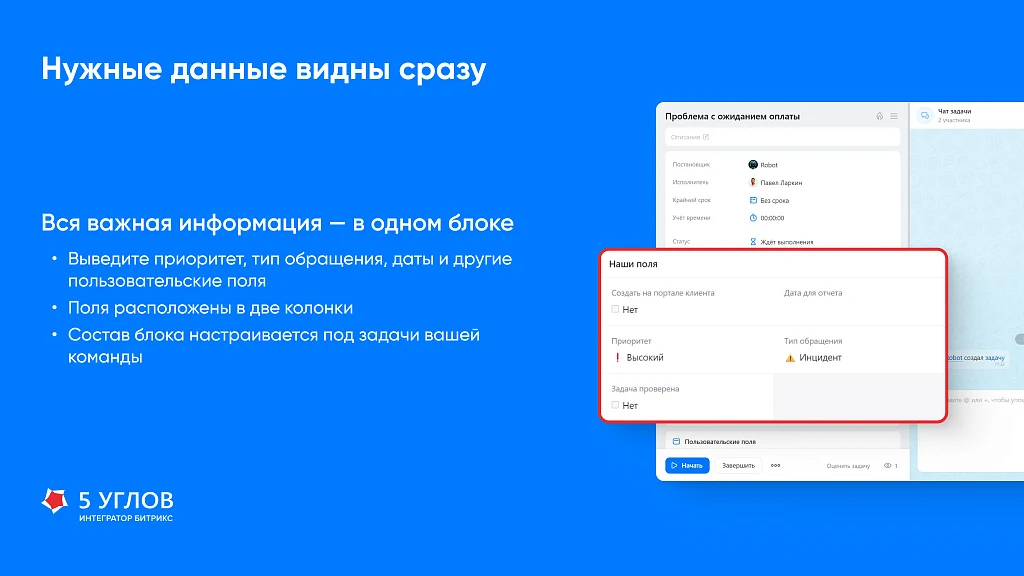 5 УГЛОВ. Задачи - пользовательские поля в карточке задачи — 2