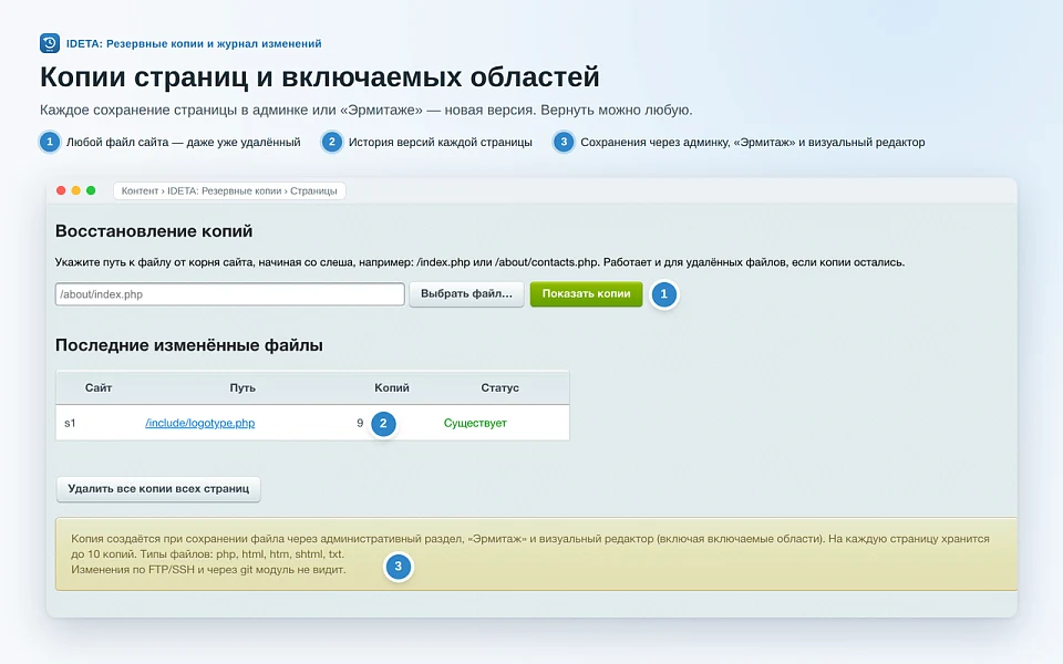 IDETA: Резервные копии и журнал изменений — 6