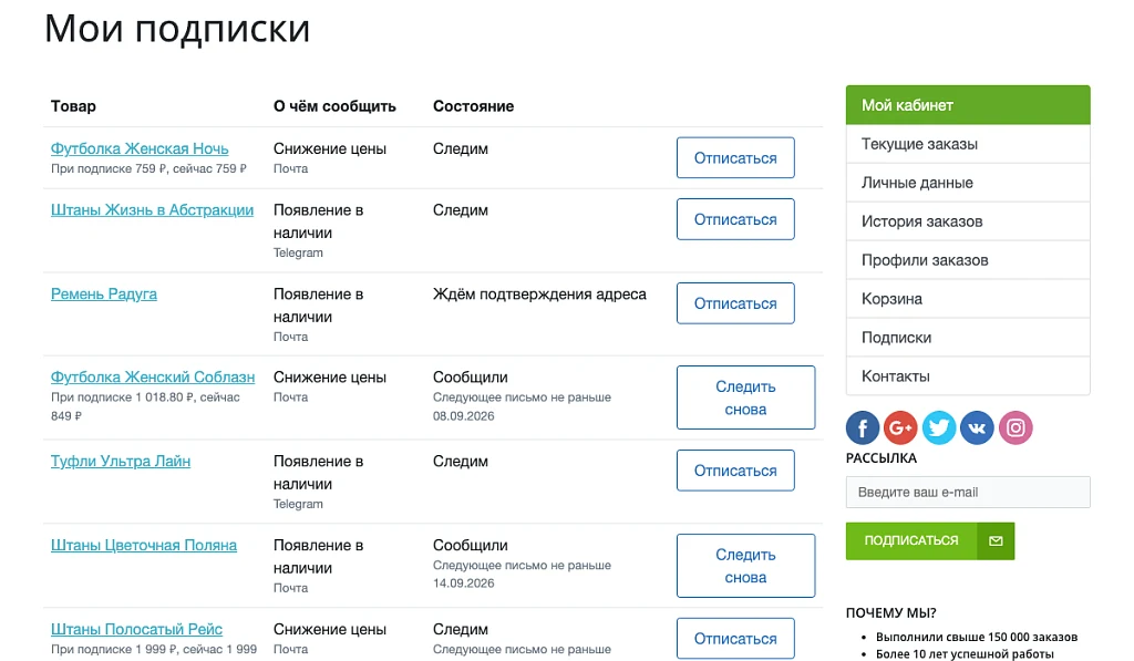 Подписка на цену и наличие — 3