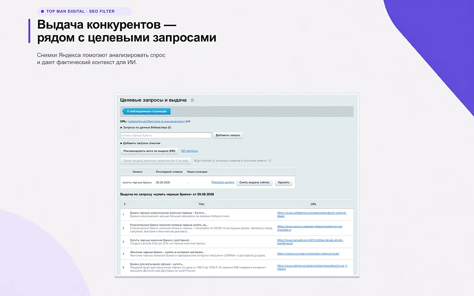 Top Man Digital: SEO умного фильтра, мета, ЧПУ и ИИ для страниц сайта — 13