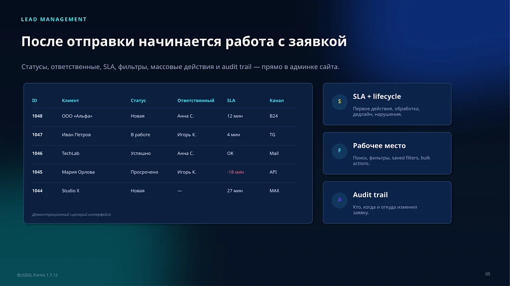 BUSSOL: Формы, CRM и автоматизация заявок — 5