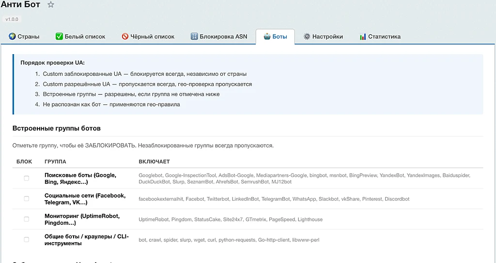 Анти Бот — защита сайта (антиспам) от нежелательного трафика, спама, ботов — 5