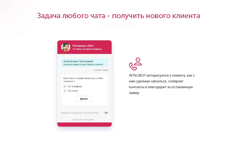 INTECBOT - Чат бот для сайта. Ловец лидов. Роботизированный онлайн-консультант. — 6