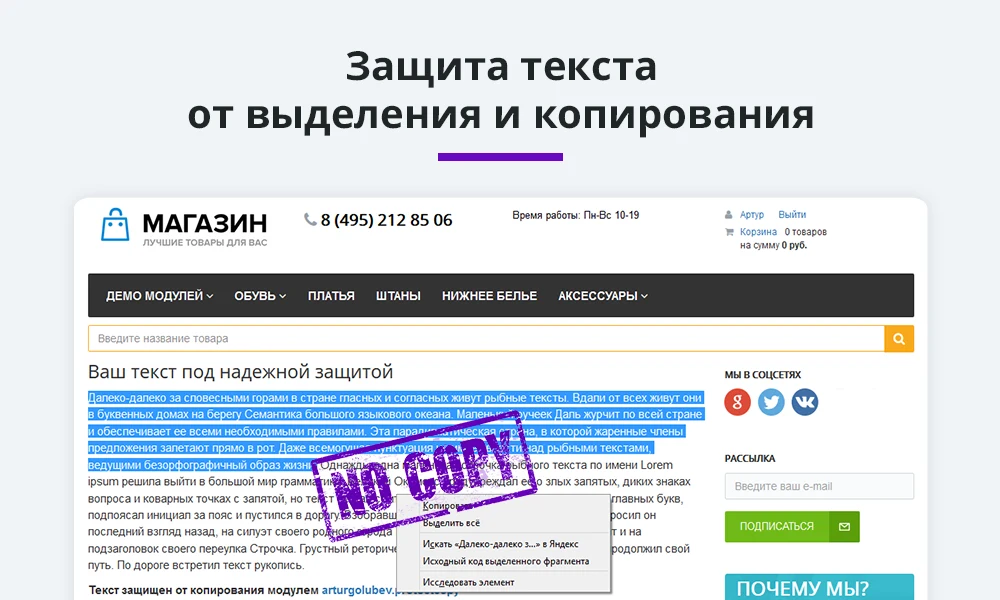 Website Content Protection from Copying 2.0 (text and image protection, page print protection) — 1