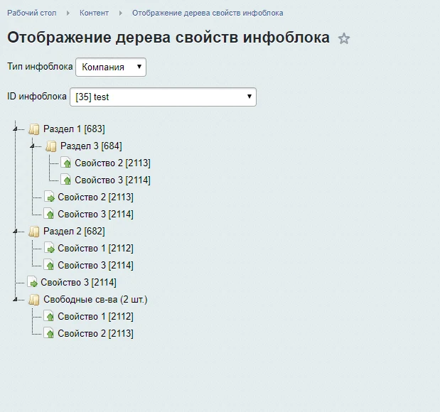 Дерево разделов и свойств инфоблока — 1